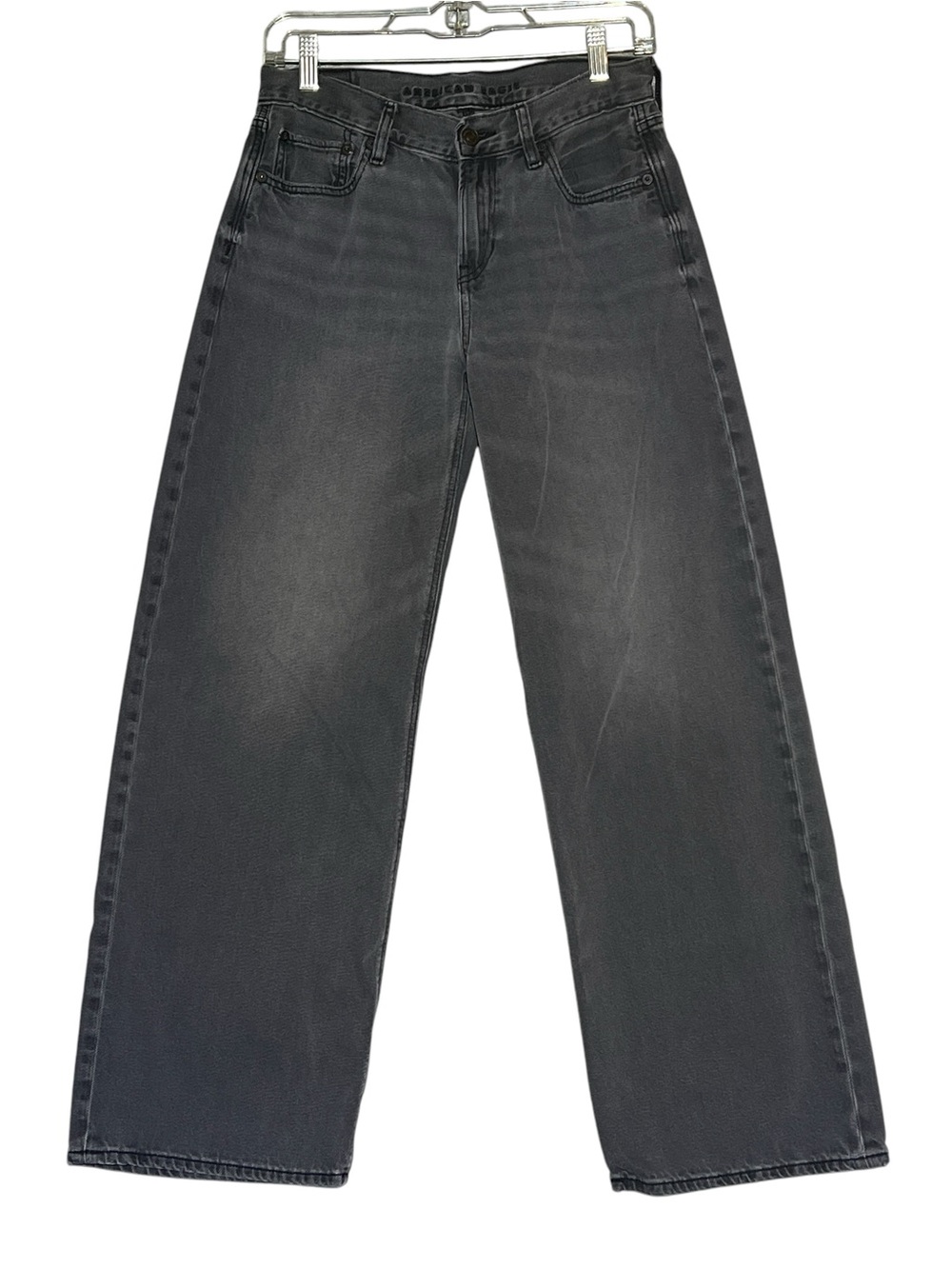 American Eagle Super High-Waisted Wide Leg Jeans Faded Black Size 2 Regular - Picture 2 of 16